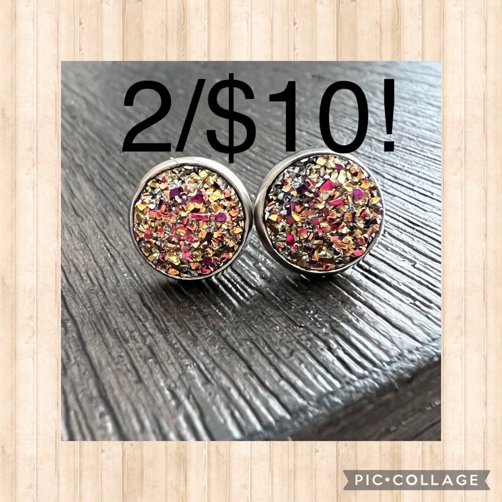 Faux Druzy Stud Earrings 10mm, rose copper, stainless steel back, BUNDLE & SAVE!